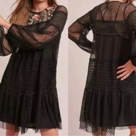 Maeve Black Ruffled Tiered Long Sleeve Dress - Picture 2 of 10